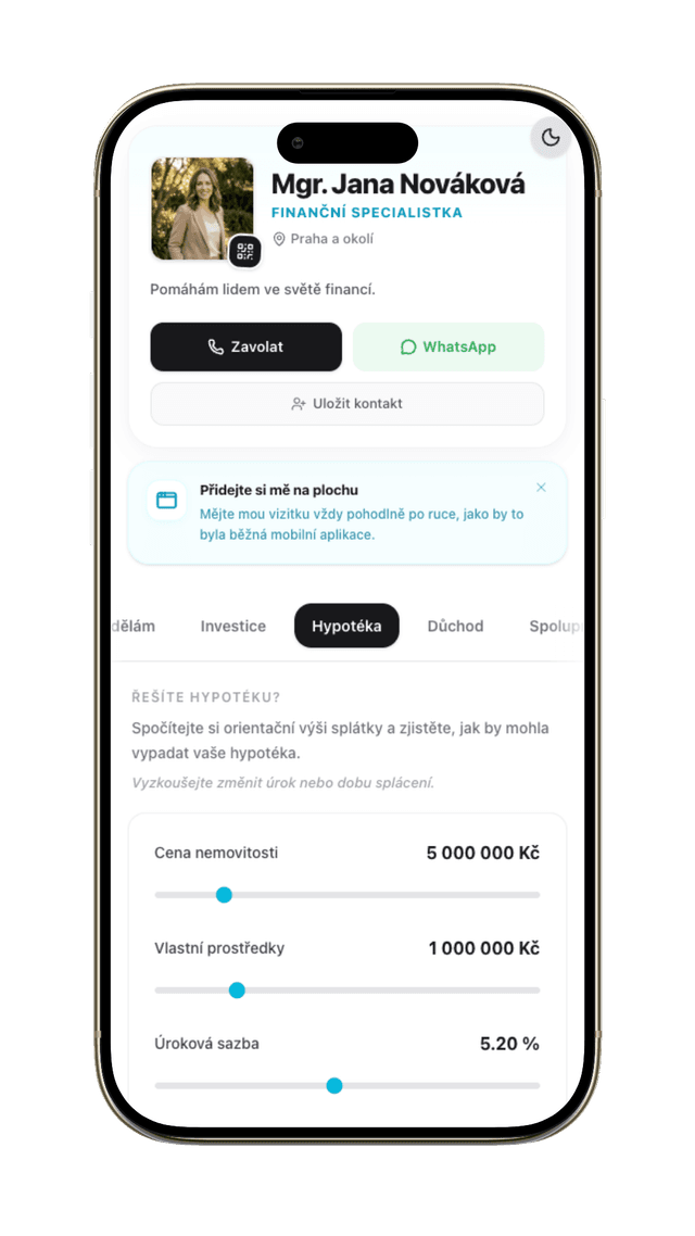 Ukázka vizitky - pohled klienta